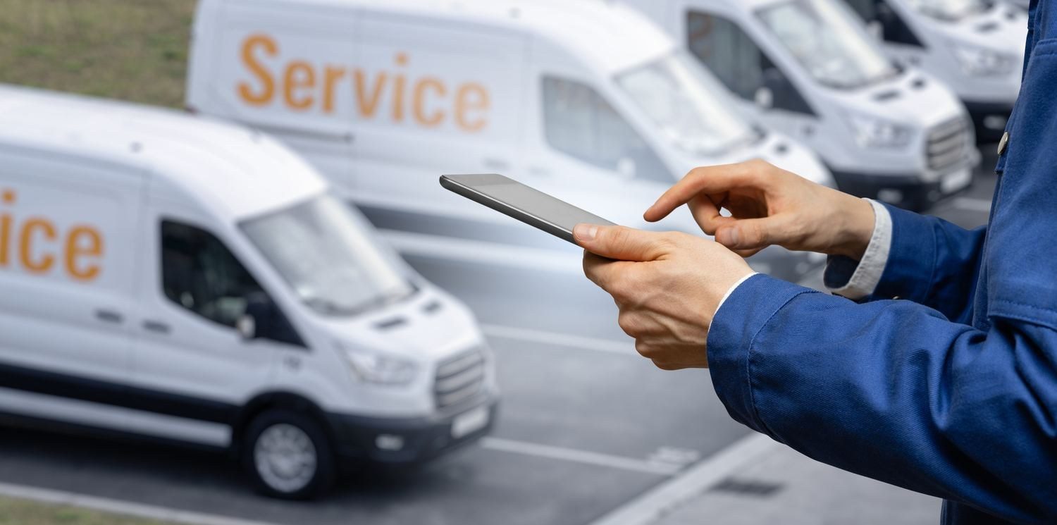 A field service engineer's van on the way to a customer site