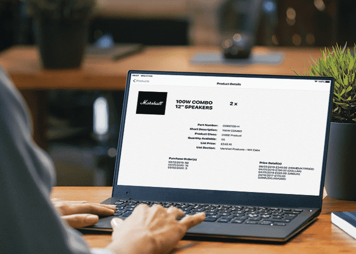 Laptop showing a product order screen